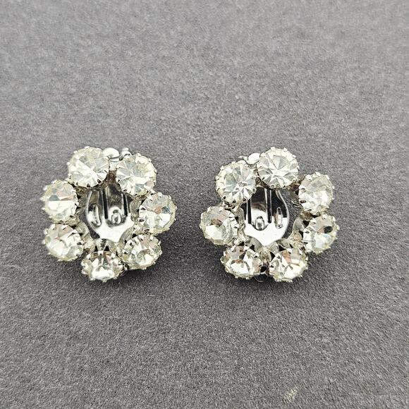 Clip On Rhinestone Crystal Earrings Set Shiny Prom Gala Event Retro Vintage Glam - Picture 5 of 8